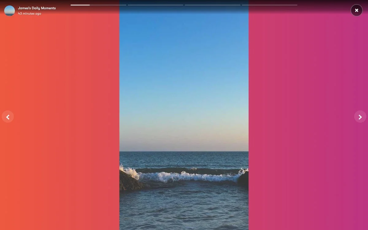 WP Stories viewer showing a full-screen story with navigation controls