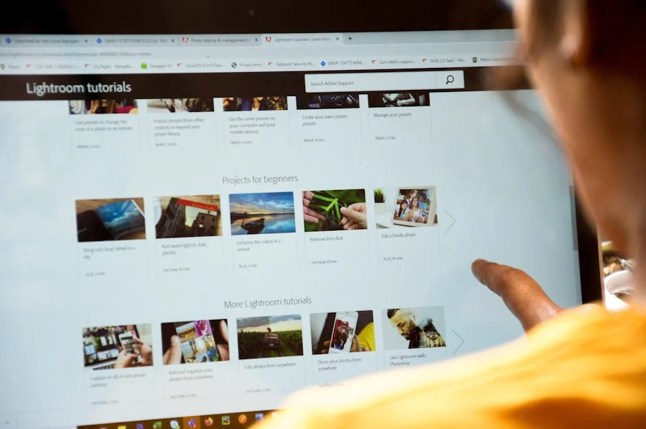 Person browsing online learning platform on computer screen