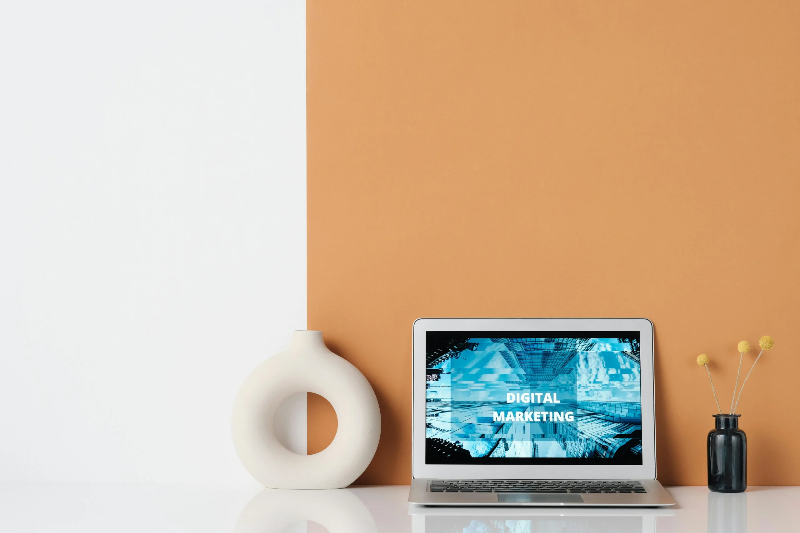 Laptop on desk showing digital marketing concept for quiz promotions