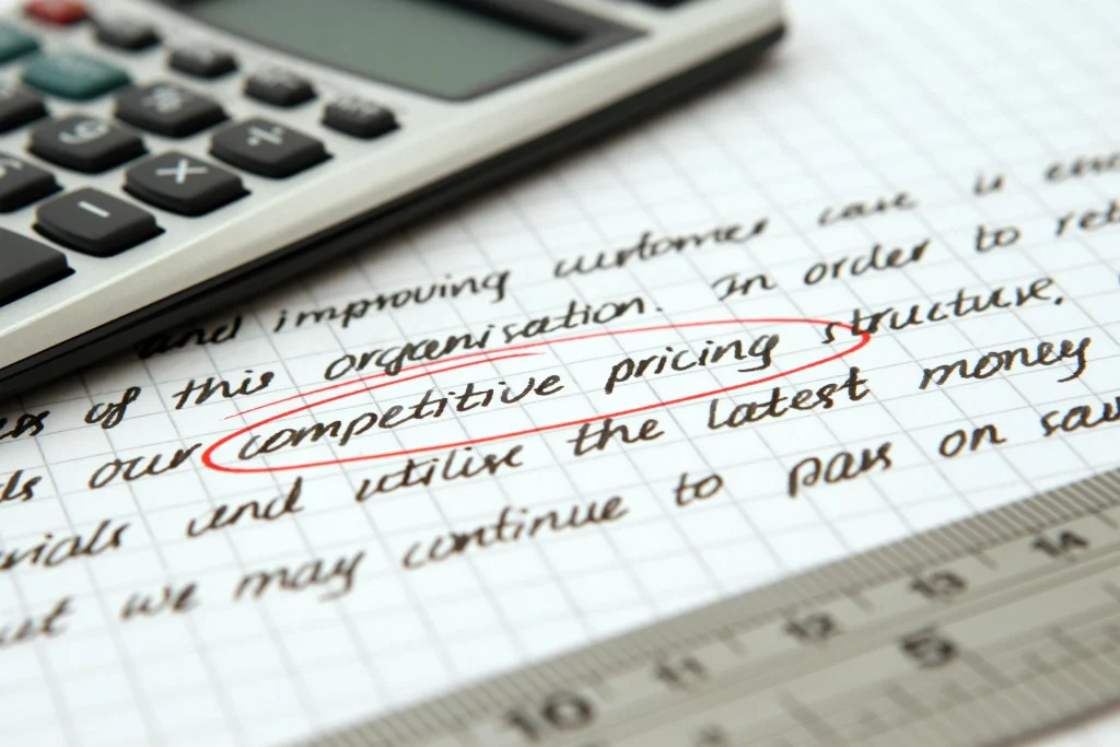 Business notes and calculator showing pricing strategy for advertising packages and ad inventory management