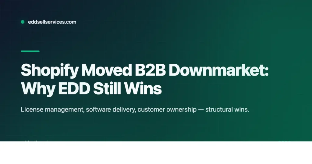 Banner comparing Shopify B2B and EDD for digital B2B