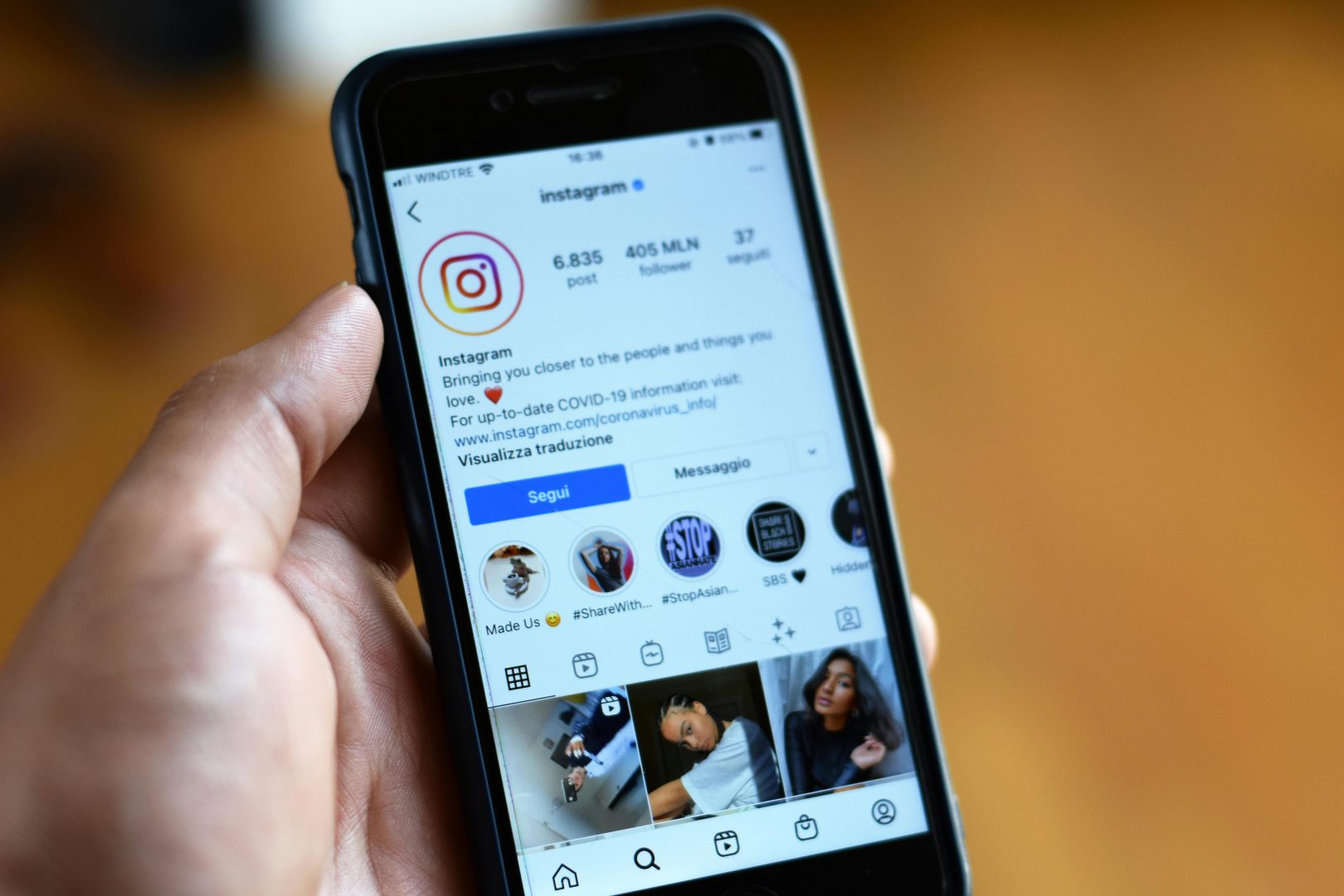 Smartphone showing Instagram profile representing chatbot and Instagram automation for online stores
