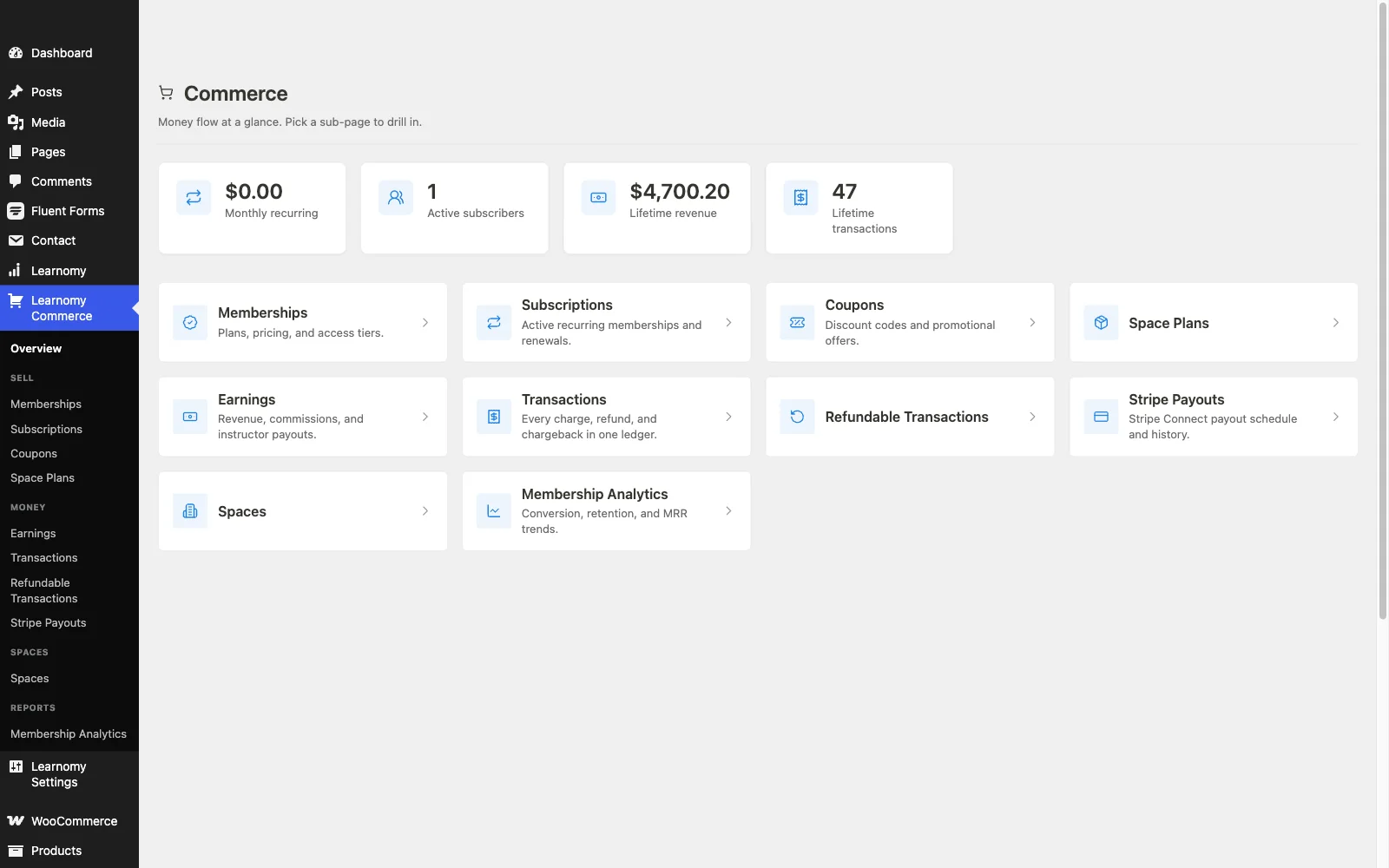 Learnomy Stripe and PayPal checkout settings screen