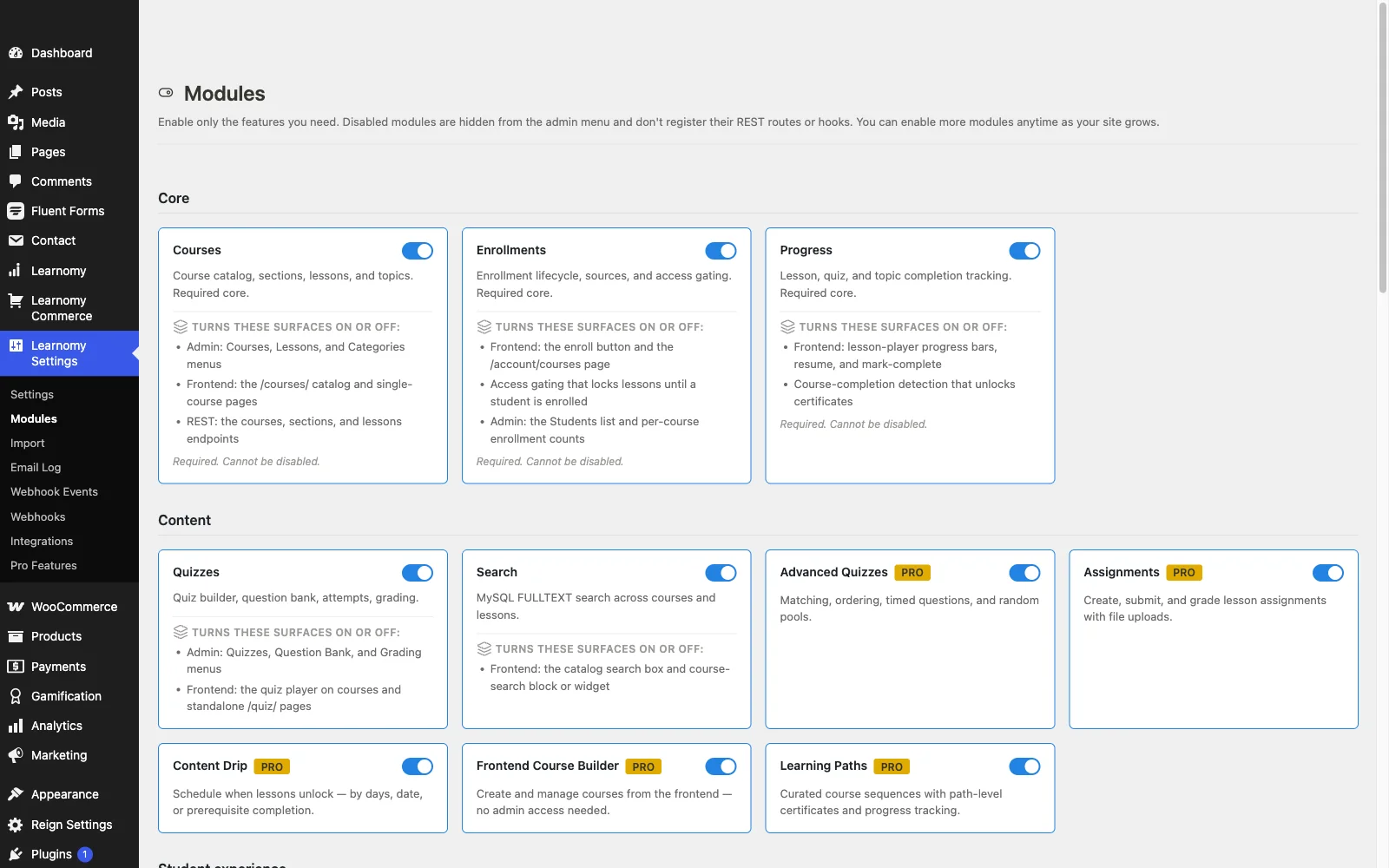 Learnomy course modules and lesson structure screen